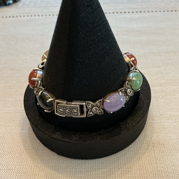 Jade Vintage Marcasite Sterling Silver Bracelet - Picture 3 of 8